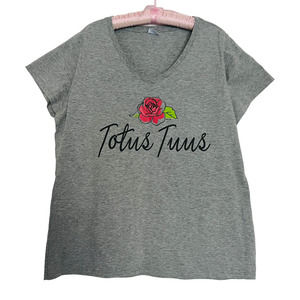 TOTUS TUUS I am Yours Latin Phrase Catholic Mary T-Shirt V-Neck Top Size 2XL